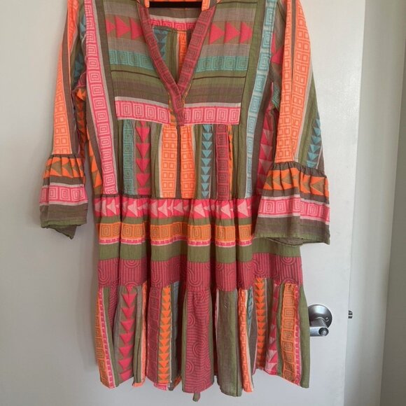 Devotion Twins Cotton Aztec Pink Orange Relaxed Mini Dress Small - Picture 3 of 4